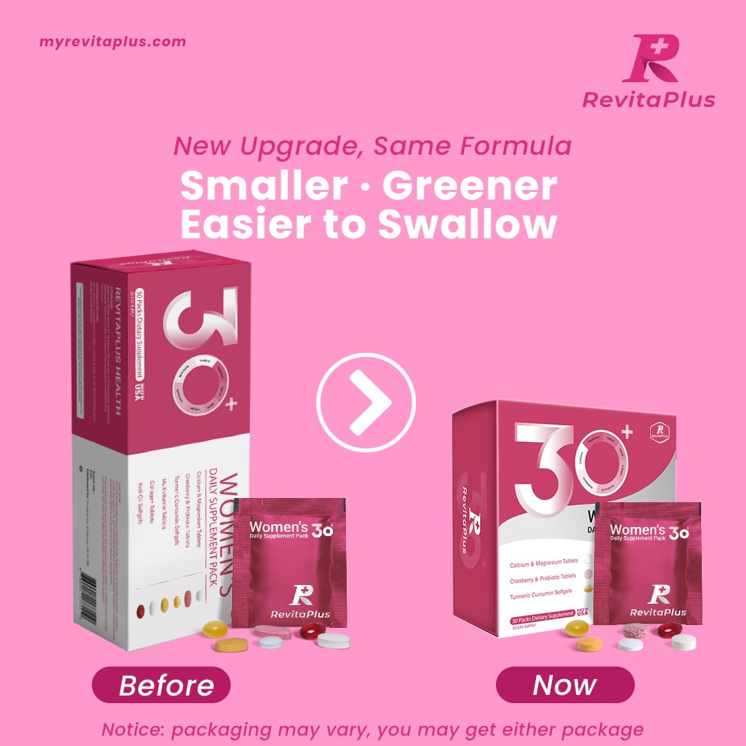 RevitaPlus Multivitamin for Women with Vitamin A,B,C,D3,E,K2,Biotin, Collagen,Krill Oil,Cranberries Supports Energy,Wellness,Beauty and Immune - Vitamin Packs for Women Health 30 Packs