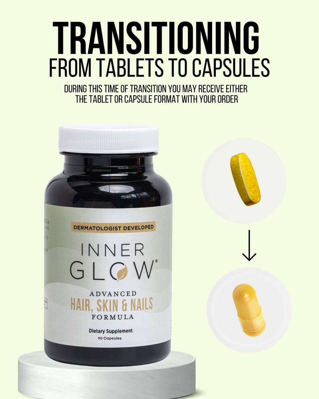 Inner Glow Advanced Hair, Skin & Nails Vitamins – Doctor-Developed Hair Supplement with Biotin, Collagen Peptides, Vitamin D & B12 – Clinically Tested 12-Week Results, Made in USA, Non-GMO