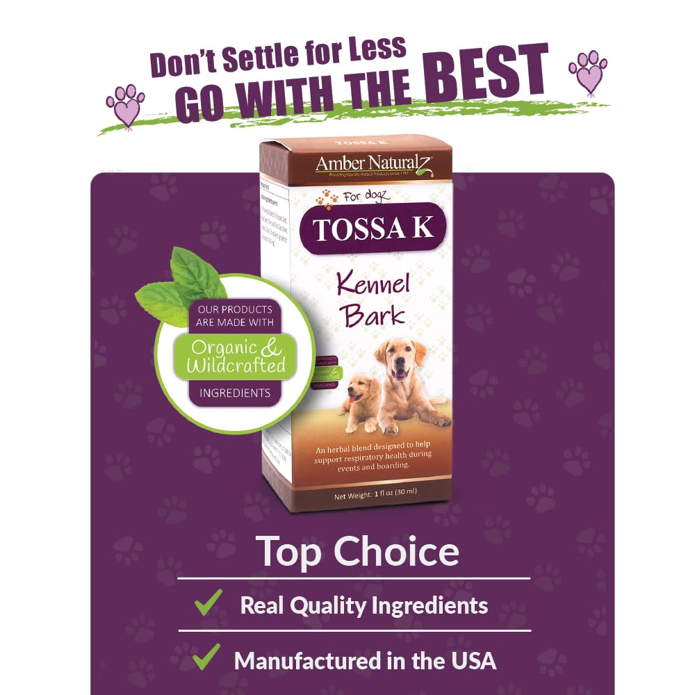 Amber NaturalZ Tossa K Kennel Bark Herbal Supplements for Dogs and Puppies | Canine Herbal Blend for Respiratory Health | 1 Fluid Ounce Glass Bottle | Globally Sourced Ingredients | Made in the USA