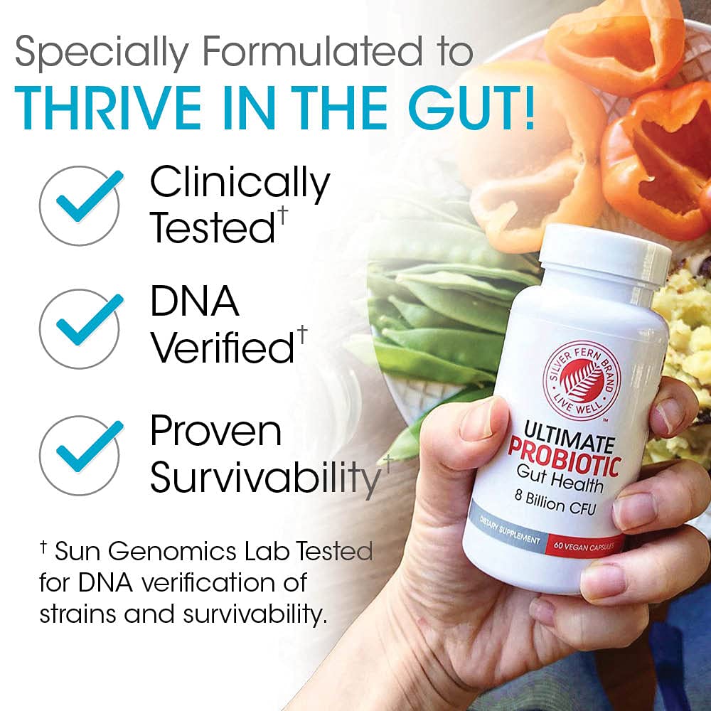 Silver Fern Brand Ultimate Probiotic 4-Pack – Probiotics for Women & Men – 8 Billion CFU Spore-Forming Gut Health Supplement – DNA Verified, Probiotic, Shelf-Stable, High Survivability – 240 Capsules