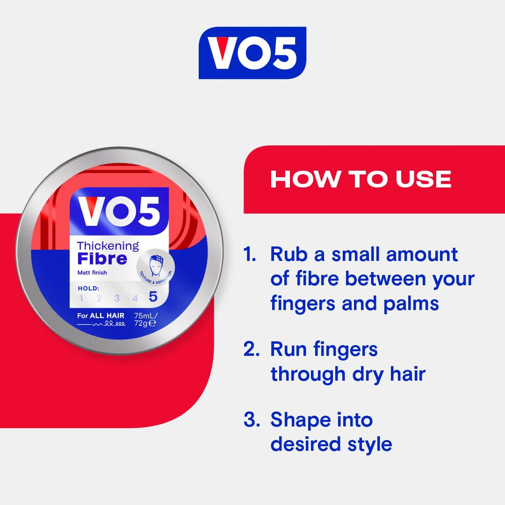 VO5 Thickening Fibre, Hair Styling Product for Volume & Texture, Extra Hold, Easy Wash Out, Matte Finish, 75ml