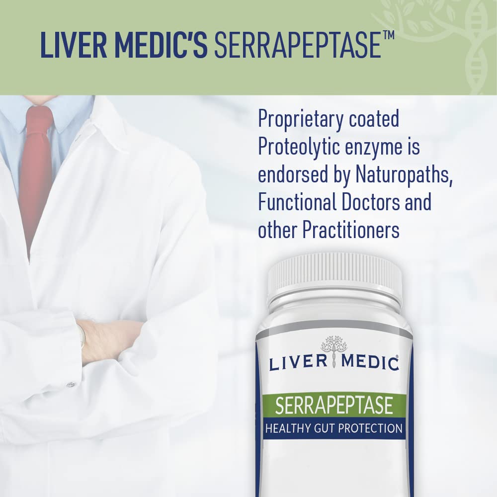 Serrapeptase Pure Digestive Proteolytic Enzymes Enteric Coated Premium Healthy Gut Protection and Vegan Liver Support Supplement for Sinus, Respiratory and Gut Health NonGMO (60 Caps)