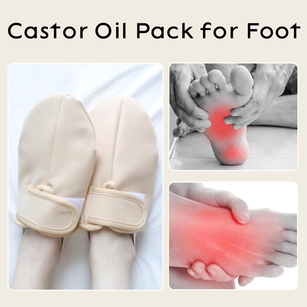 2Pcs Castor Oil Pack for Feet, Castor Oil Pack Wrap Kit Organic Cotton Reusable, Organic Castor Oil Wrap for Toes,Caster Oil Pack Wrap Kit Relieve Foot Muscles Pain (Oil Not Included)