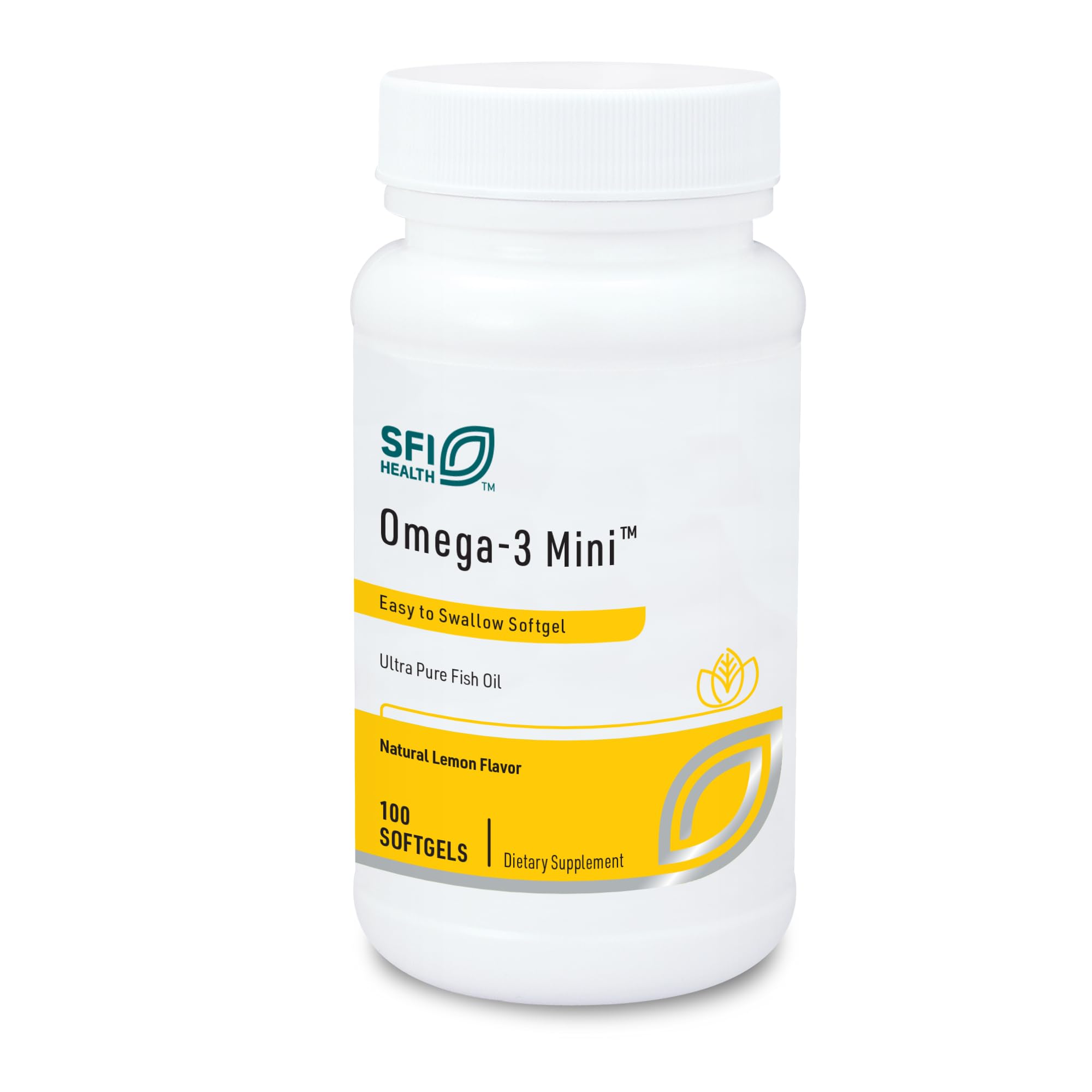 Klaire Labs SFI Health Omega-3 Mini - Ultra Pure, Easy to Swallow Fish Oil Gels for Kids & Adults 150 Milligrams EPA / 100 Milligrams DHA Omega 3 Fatty Acids, Lemon Flavor (100 Softgels)