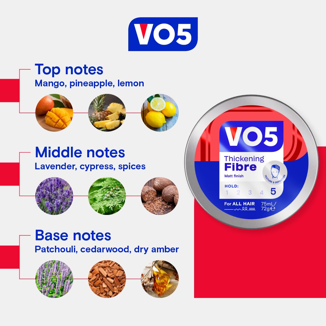 VO5 Thickening Fibre, Hair Styling Product for Volume & Texture, Extra Hold, Easy Wash Out, Matte Finish, 75ml