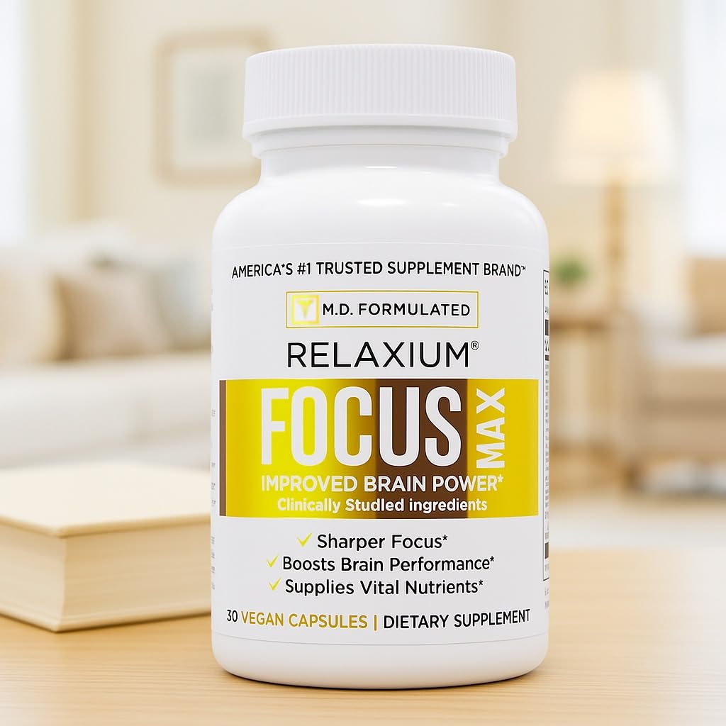 Relaxium FocusMax, Brain & Focus Health Supplement, Mental Clarity Support, Proven Concentration, Focus, Memory, & Nootropics Booster, USA-Manufactured, 30 Vegan Capsules