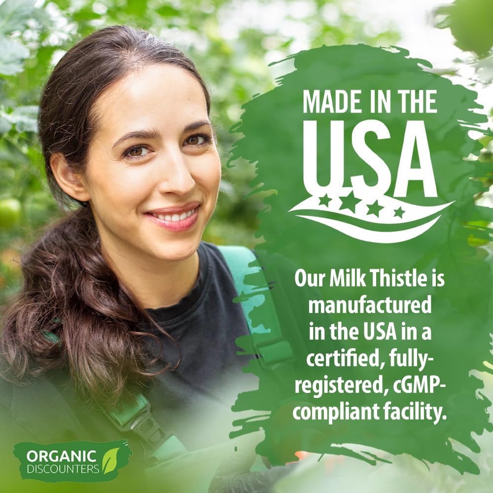 Organic Discounters USDA Organic Milk Thistle 30:1 Extract Capsules, 280 Vegan Capsules, Rich in Silymarin Flavonoids, Liver Cleanse and Liver Detox Support, Standardized 30X Extract, Made in the USA