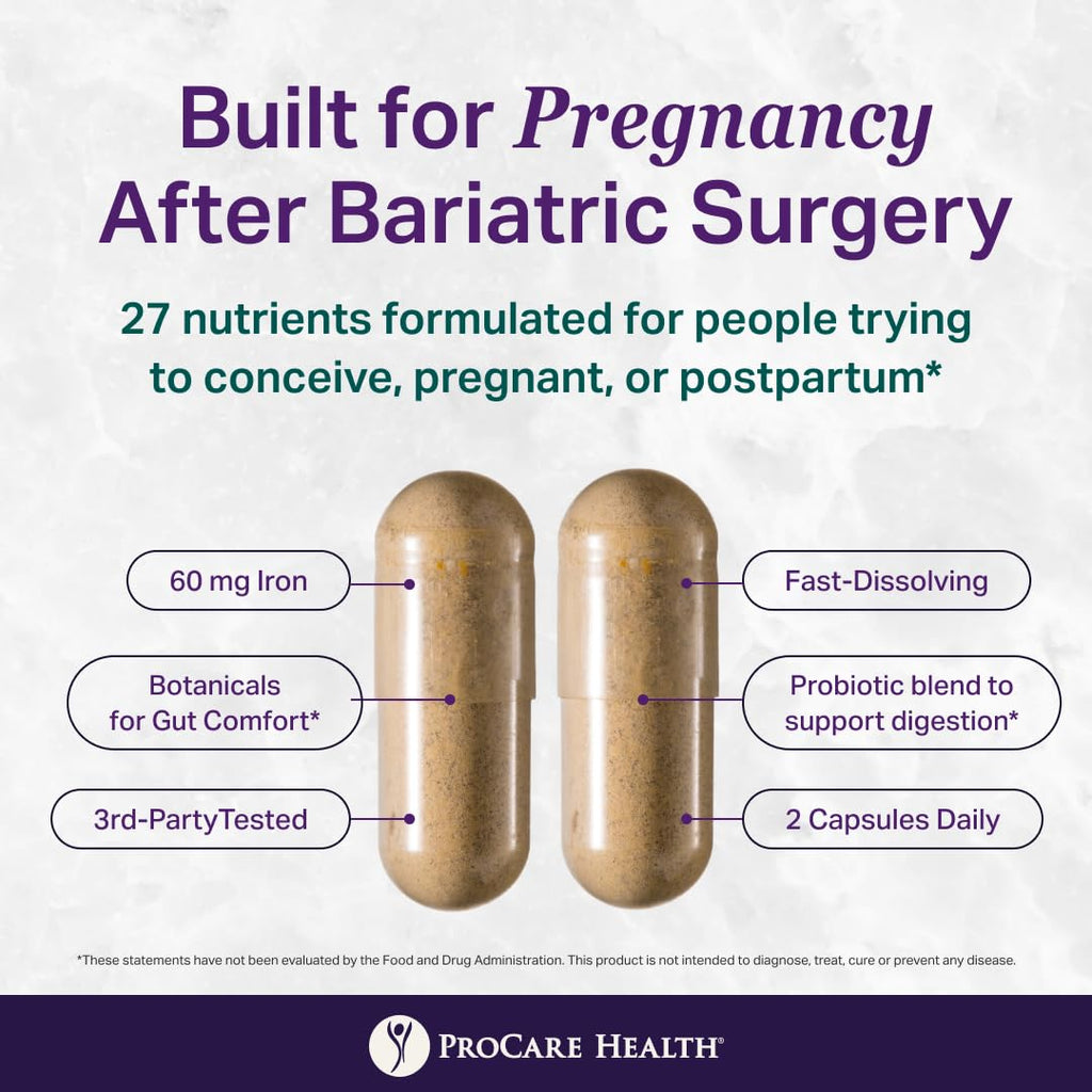 ProCare Health Prenatal Bariatric Multivitamin with Iron (60 Easy to Swallow Capsules) – for Women, Bariatric Vitamins for Gastric Bypass & Gastric Sleeve (1 Month Supply)