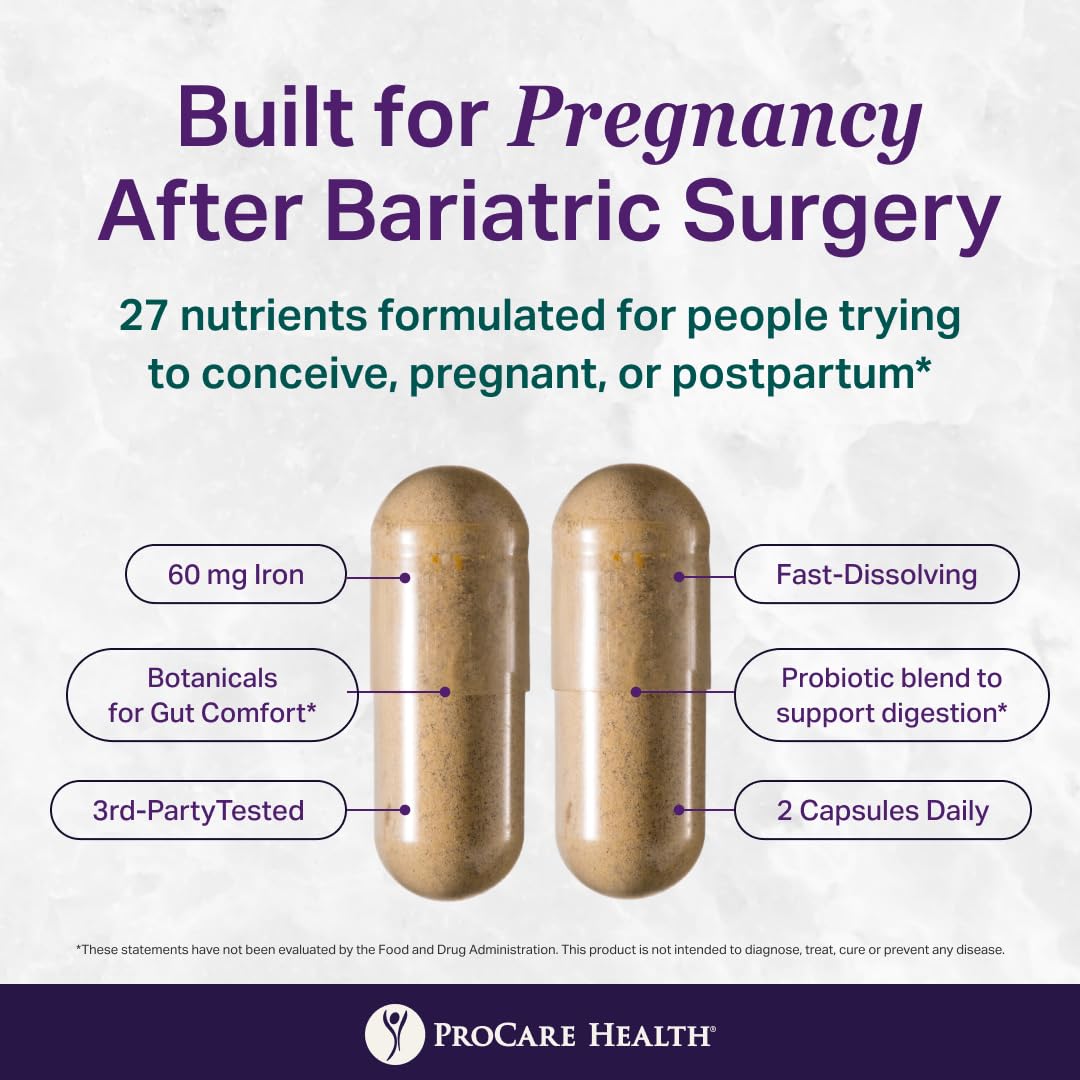 ProCare Health Prenatal Bariatric Multivitamin with Iron (60 Easy to Swallow Capsules) – for Women, Bariatric Vitamins for Gastric Bypass & Gastric Sleeve (1 Month Supply)