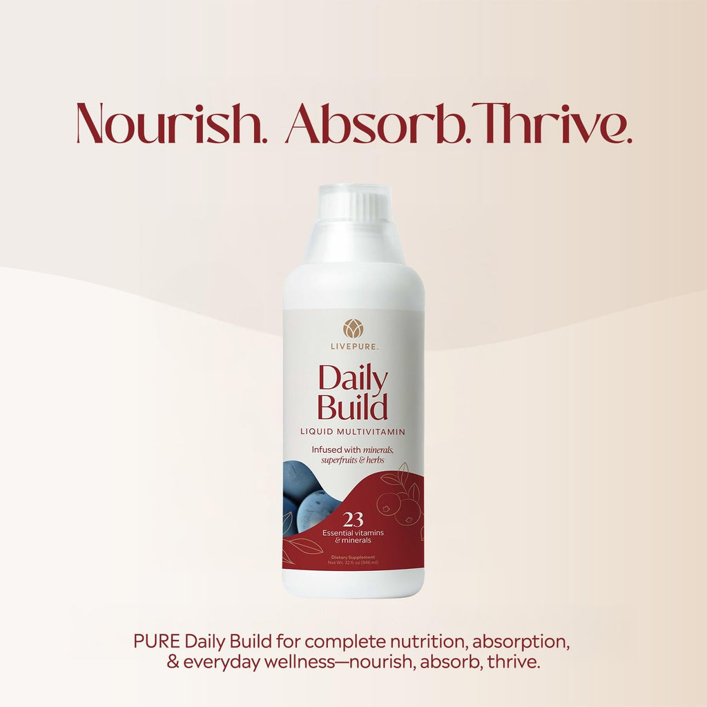 PURE Daily Build Liquid Multivitamin & Mineral/Herbal Dietary Supplement with Superfruits - 1 Bottle of 32 Fl Oz (946ml)