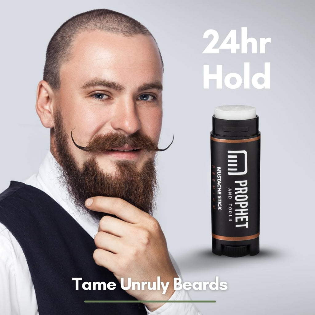 Prophet and Tools Extra Strong Hold Beard & Hair Wax - 24hr Long-Lasting Hold, Shapes & Styles with Ease, Washes Out Easily - Includes Moustache Styling Stick