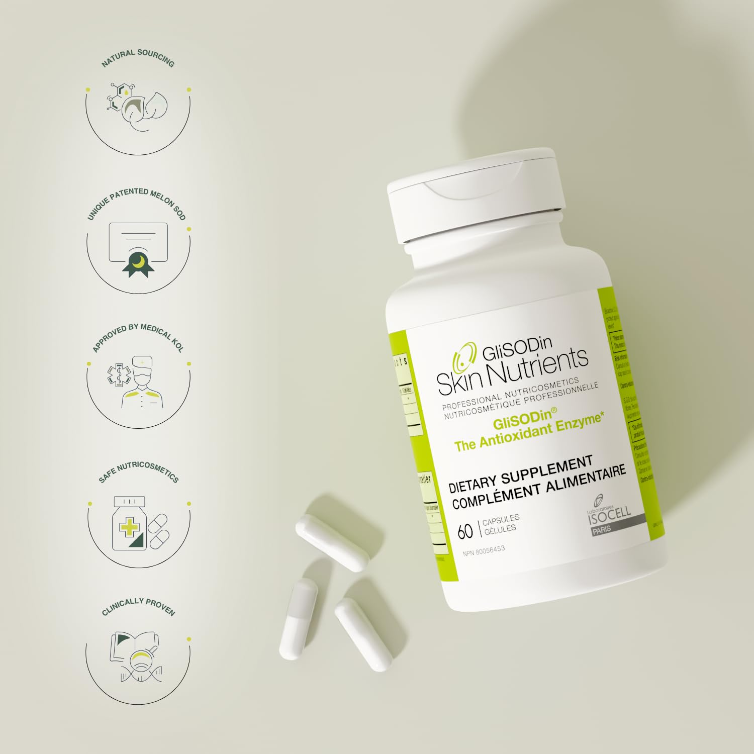 GliSODin Skin Nutrients The Antioxidant Enzyme - Reduces Oxidative Stress - 60 Capsules – 1 Month Supply
