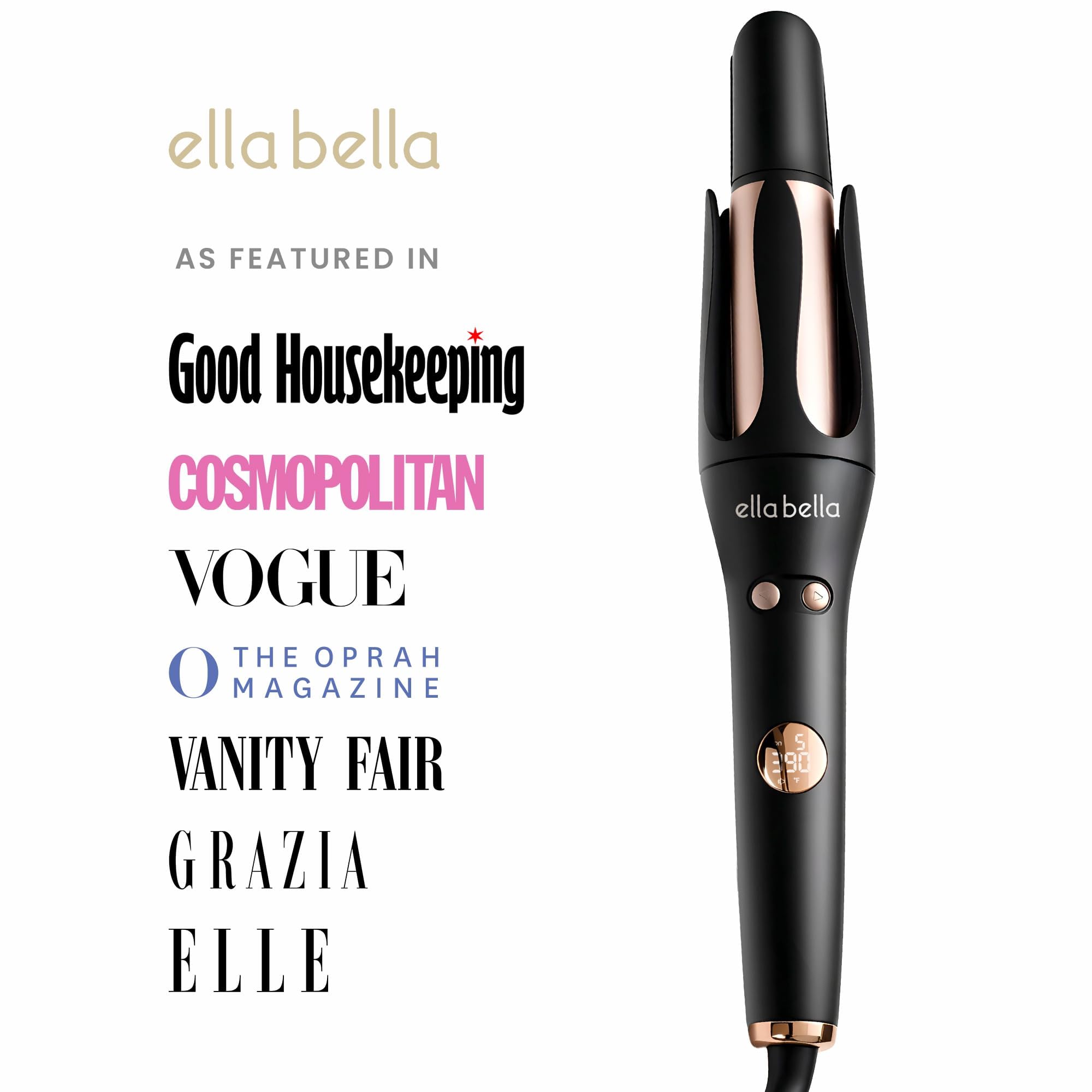 ELLA BELLA® Automatic Rotating Curling Iron • Auto Hair Curlers • Easy to Use • Digital Display to Accurately Control Temperature • Transform Your Look in Seconds • Ideal for Longer Hair