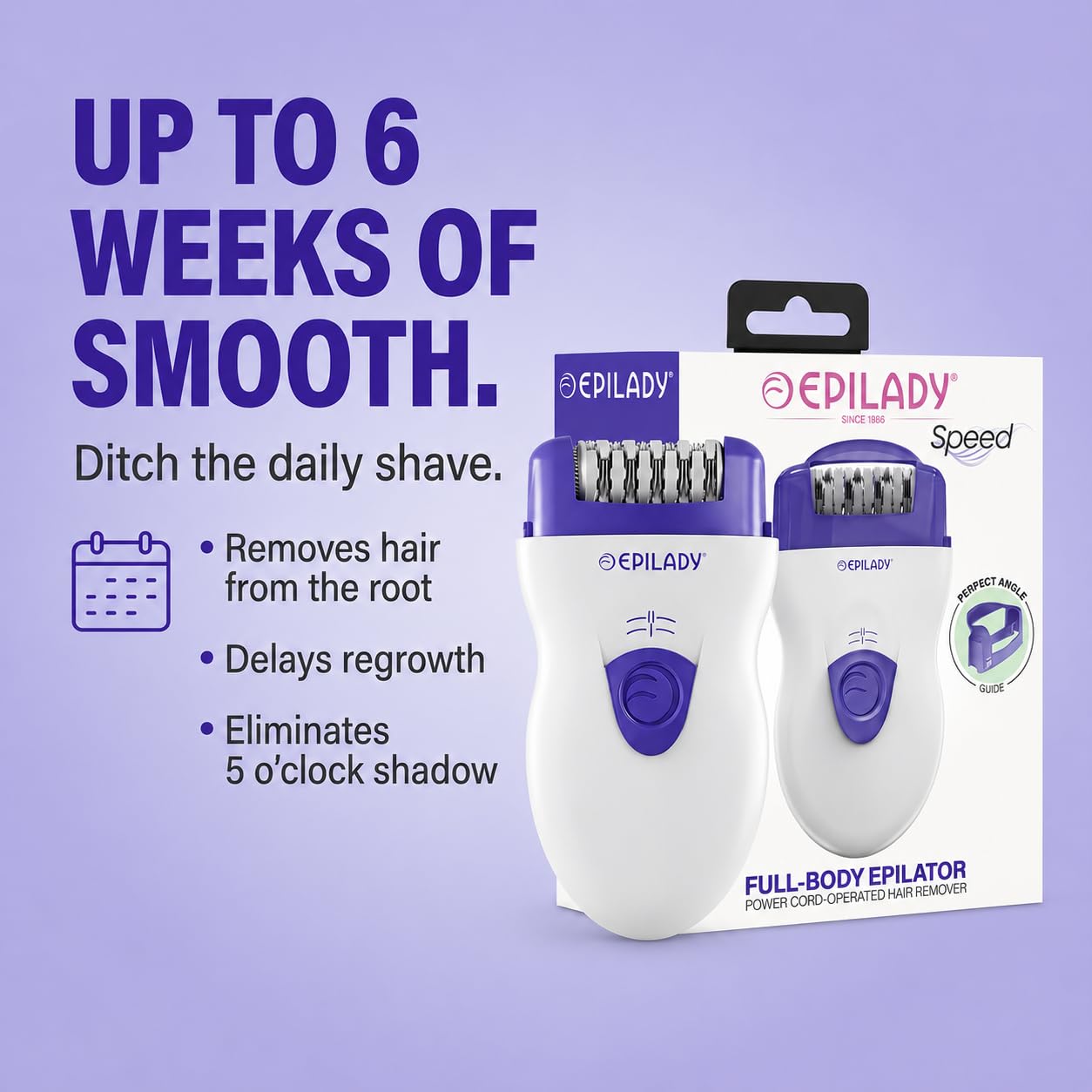 Epilady Speed Corded Epilator for Women – Dual-Speed 40-Disc Root Hair Removal Device for Legs, Underarms and Bikini Area Compact Waterproof Anti-Pinch Design for Smooth Long-Lasting Results