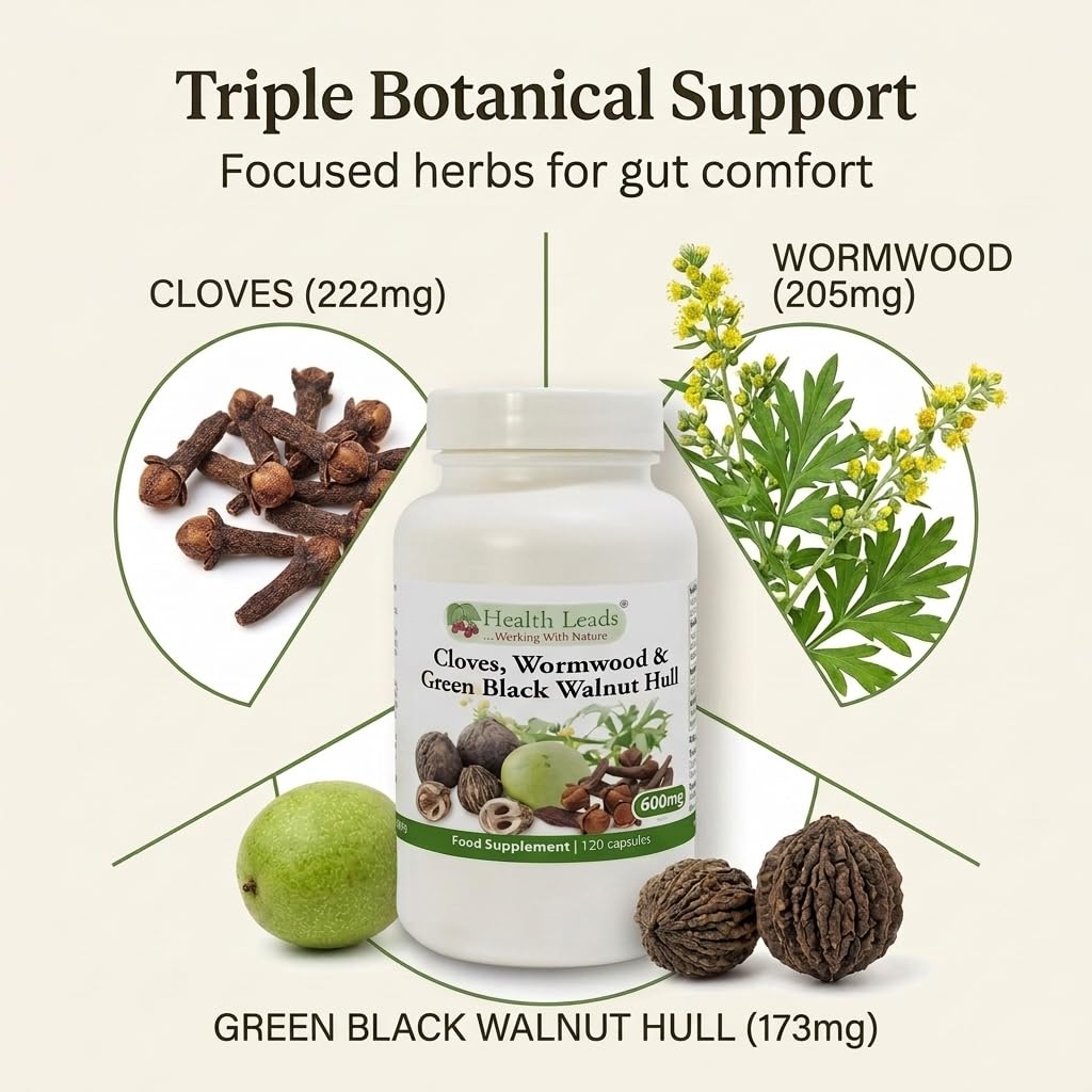 Health Leads Wormwood Black Walnut & Clove 600mg, 120 Caps