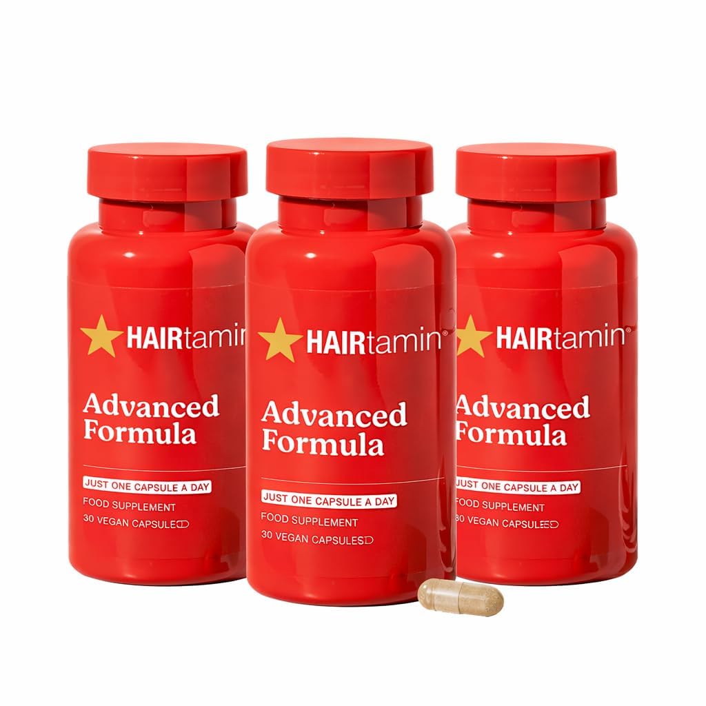HAIRtamin Advanced Formula Hair Growth Supplement for Women & Men, Supports Stronger, Longer, Visibly Thicker Hair, with 5000 mcg Biotin, Vitamins & Antioxidants, 100% Vegan – 3 Month Supply
