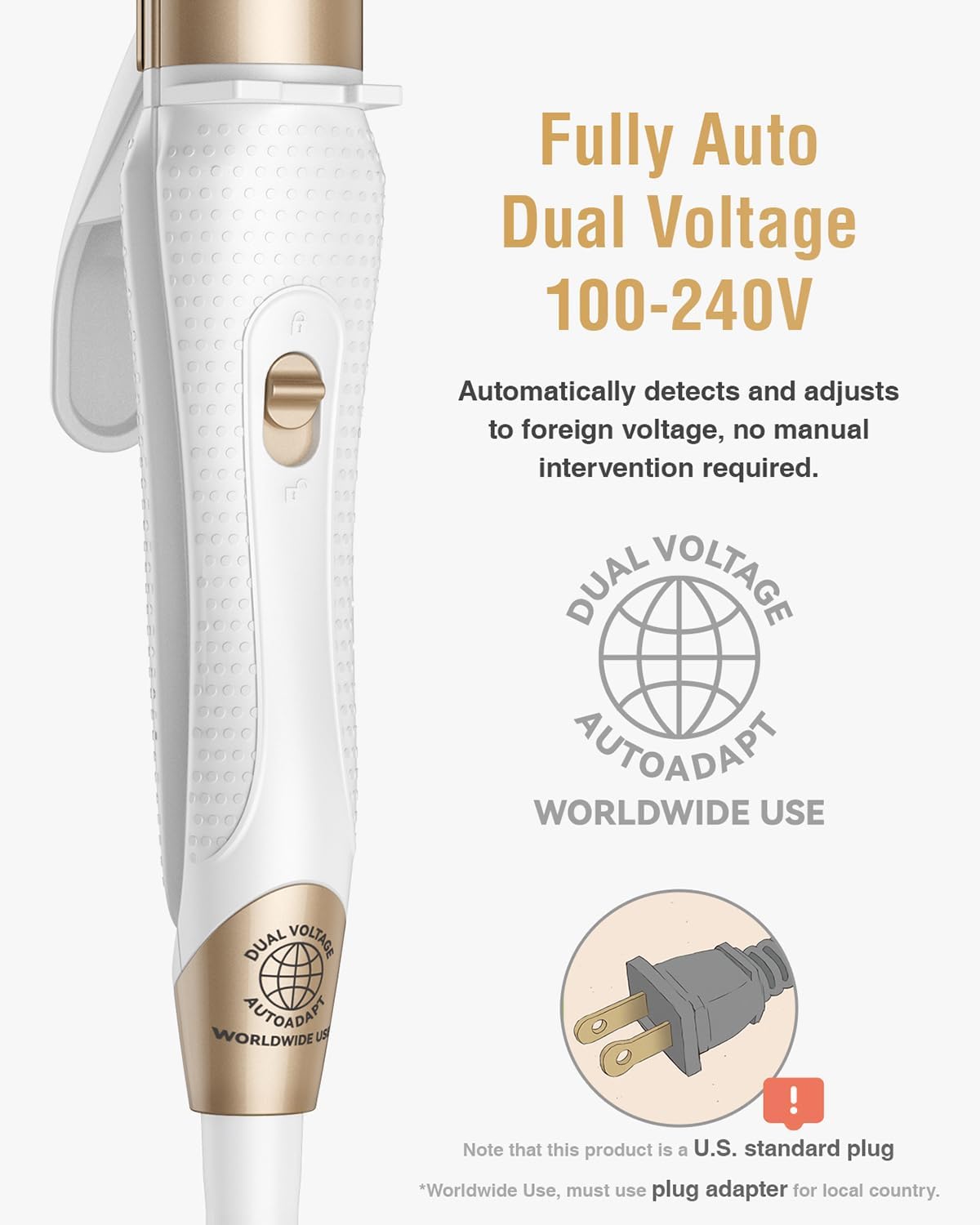 Europe Travel Curling Iron Mini: Dual Voltage Curling Iron for Traveling - Mini Travel Curling Irons 1 Inch with US Plug,Gold 450℉ for Thick/Coarse Short Hair