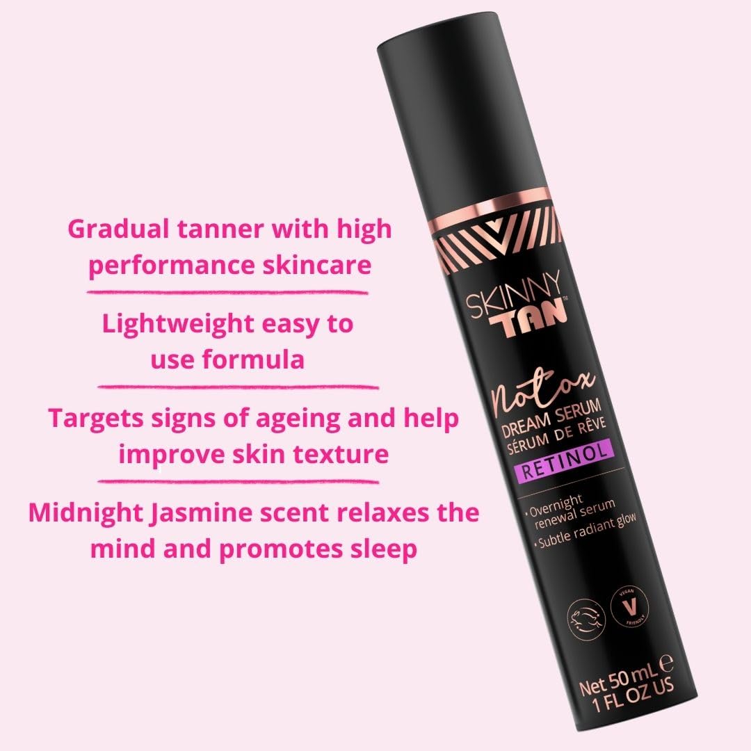 Skinny Tan Notox Retinol Dream Serum 50ml | Overnight Renewal Serum | Gradual Bronzed Glow | Gradual Face Tanner | Anti-Ageing Skincare with 1% Retinol