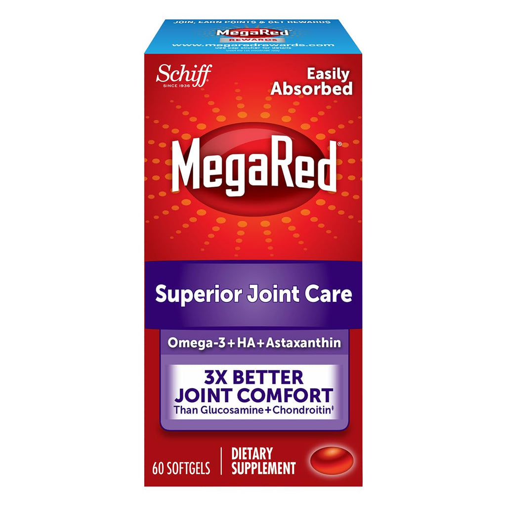 MegaRed 353mg Omega-3 Krill Oil Joint Care Supplement with EPA/DHA Fatty Acids, Antioxidants, Hyaluronic Acid, No Fishy Burp Aftertaste as with Fish Oil, 60 Count Softgels