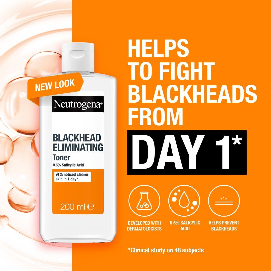 Neutrogena Blackhead Eliminating 0.5% Salicylic Acid Cleansing Toner (1x 200ml), Deep-Cleansing Facial Toner to Eliminate Blackheads and Refine Skin