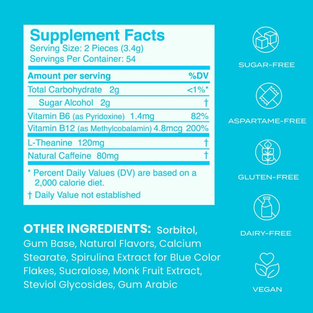 Neuro Gum | Nootropic Energy Caffeine Gum | 40mg Caffeine + 60mg L-theanine + B Vitamins for Energy and Focus | Sugar Free + Vegan + Keto | Caffeine Supplement for Adults Mint Flavor (108 Count)