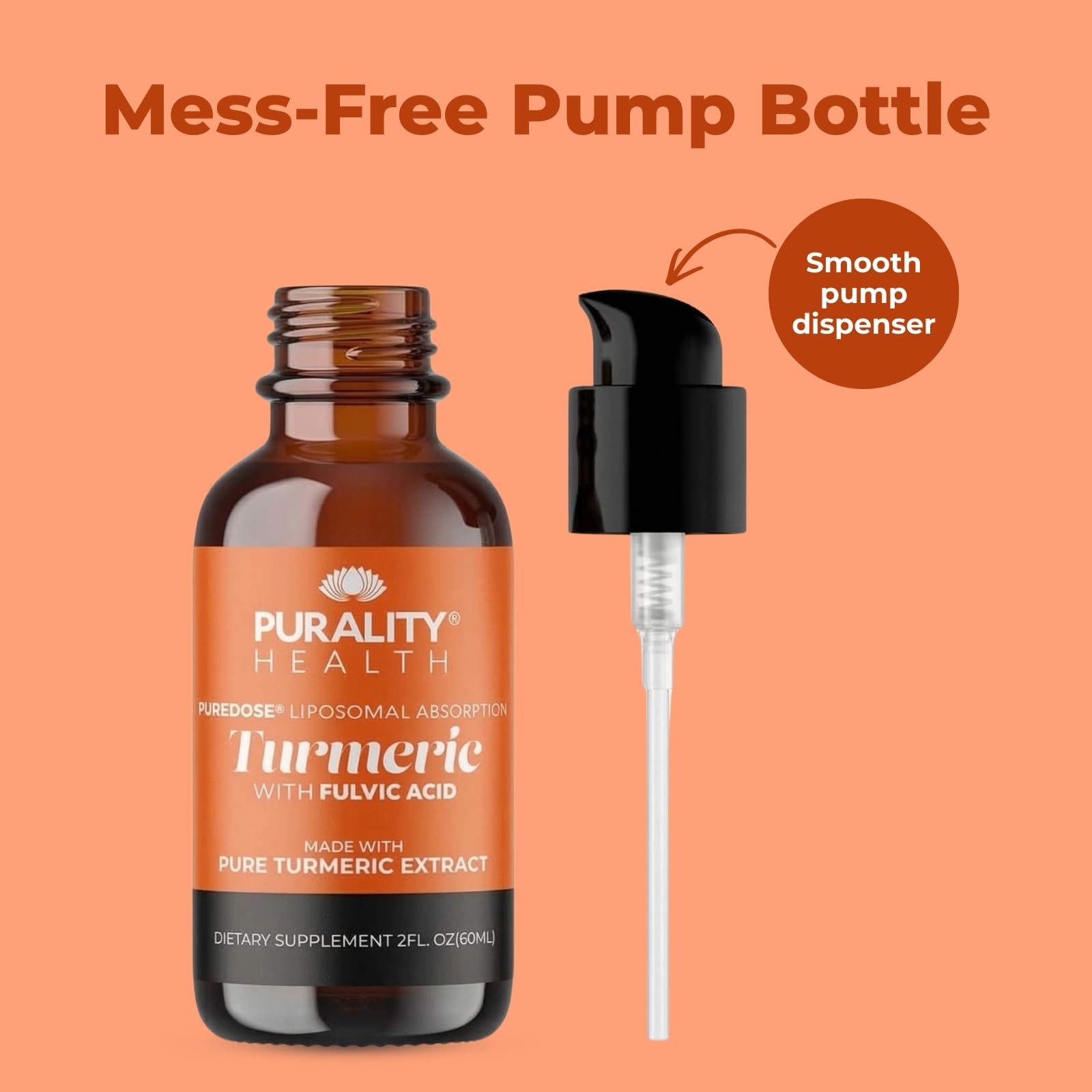 PURALITY HEALTH Liquid Turmeric with Fulvic Acid, Liposomal Enhanced Absorption, 2fl. oz (60ml) Vegan Formula Supports Joint Health & Daily Wellness, Easy-to-Use Pump - 30 Servings