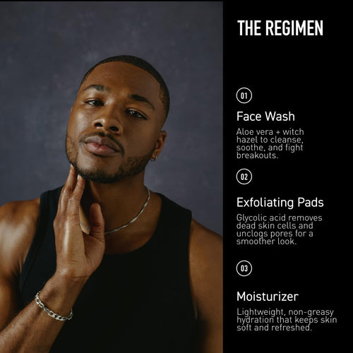 Bevel Facial Skin Care Set for Men - Mens Skincare Kit Routine Includes Face Wash with Aloe Vera, Glycolic Acid Exfoliating Pads, Lightweight Face Moisturizer, Helps Treat Blemishes and Bumps