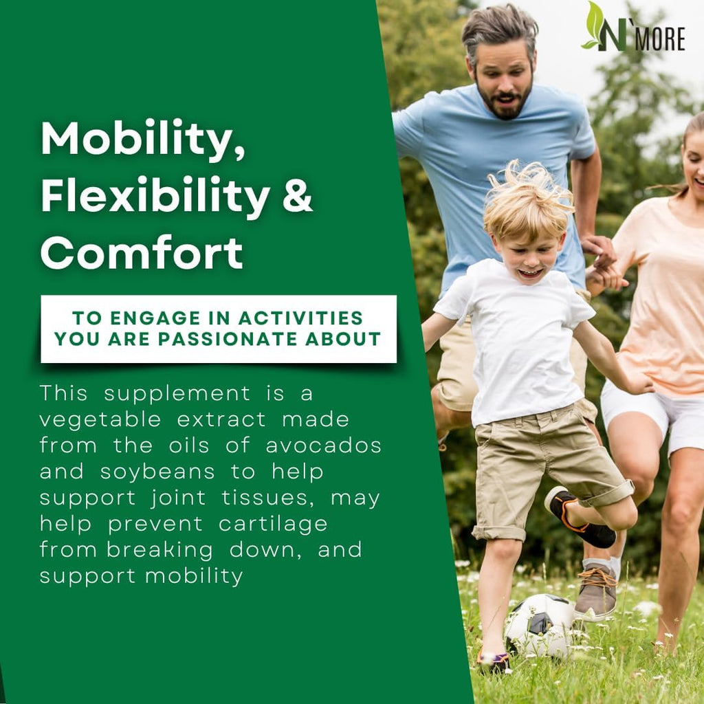 N'More Avocado Soybean Unsaponifiables Supplements - ASU Joint Health Supplement 400 mg, Supports Joint Mobility & Cartilage, Non-GMO, Dairy, Gluten & Shellfish Free, 60 Day Supply, Made in USA