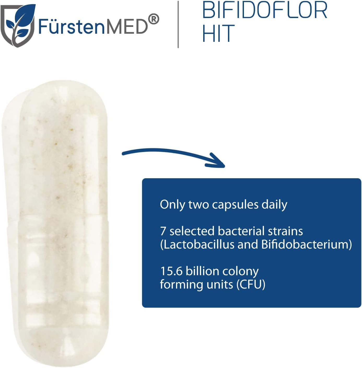 FürstenMED Bifidoflor HIT – Low Histamine Probiotic for Histamine Intolerance, Sensitive Gut & Digestive Health, 7-Strain Lactobacillus & Bifidobacterium, 15.6B CFU, Vegan, 60 Delayed-Release Capsules