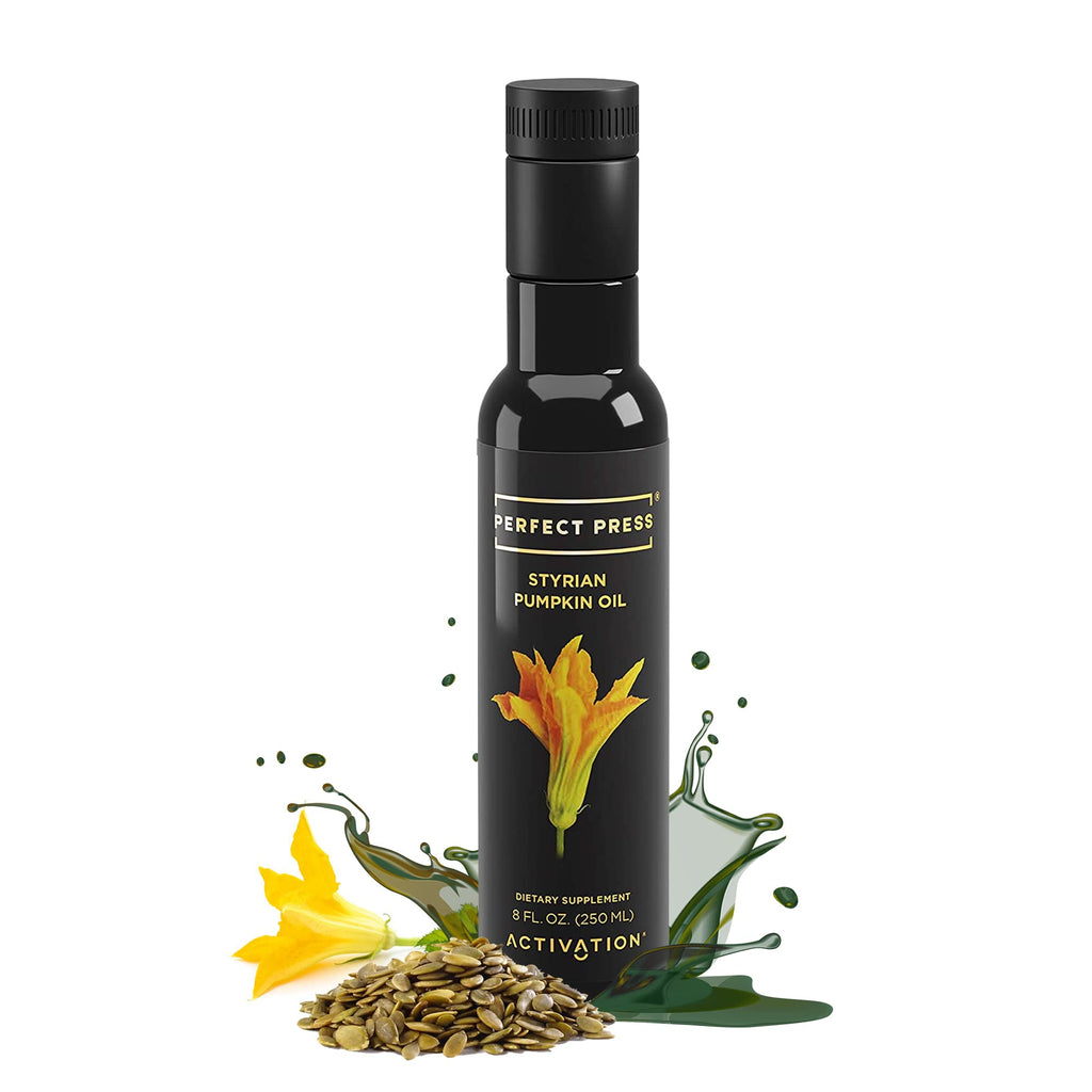 Activation Products, Perfect Press Styrian Pumpkin Oil – Powerful Antioxidant Pumpkin Seed Supplement – Organic, Vegan Liquid Pumpkin Seed Oil for Prostate, Bladder and Kidney Health, 250ml / 8 Fl.Oz.