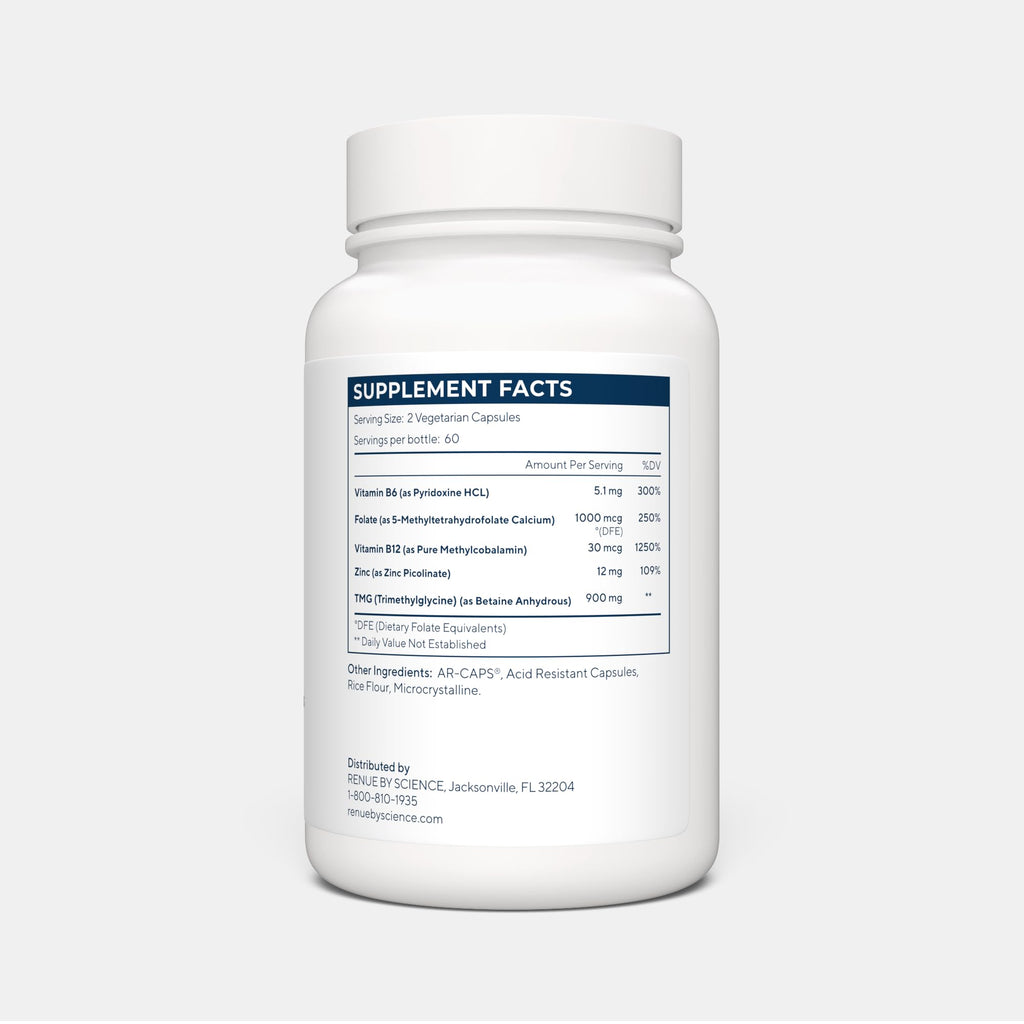 Renue By Science TMG | High Strength TMG Supplements | 120 Trimethylglycine Capsules - 900mg TMG per Serving with Vitamin B12 Vitamin B6 Folate & Zinc | Made in the USA & Third-Party Tested