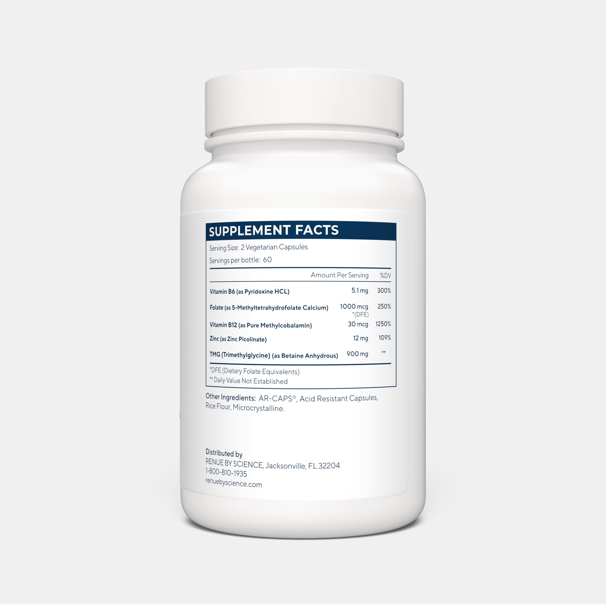 Renue By Science TMG | High Strength TMG Supplements | 120 Trimethylglycine Capsules - 900mg TMG per Serving with Vitamin B12 Vitamin B6 Folate & Zinc | Made in the USA & Third-Party Tested
