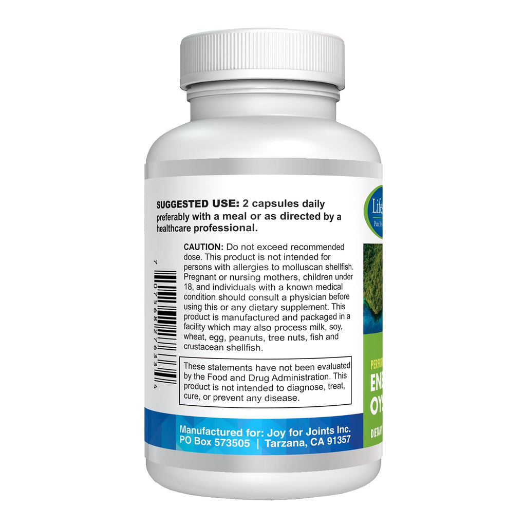 Energize Oyster Extract, Highly Concentrated Supplement for Men & Women - Zinc, Taurine, Amino Acid, Supports Wellbeing and Energy - 500mg, 60 Veg Capsules by Lifespan