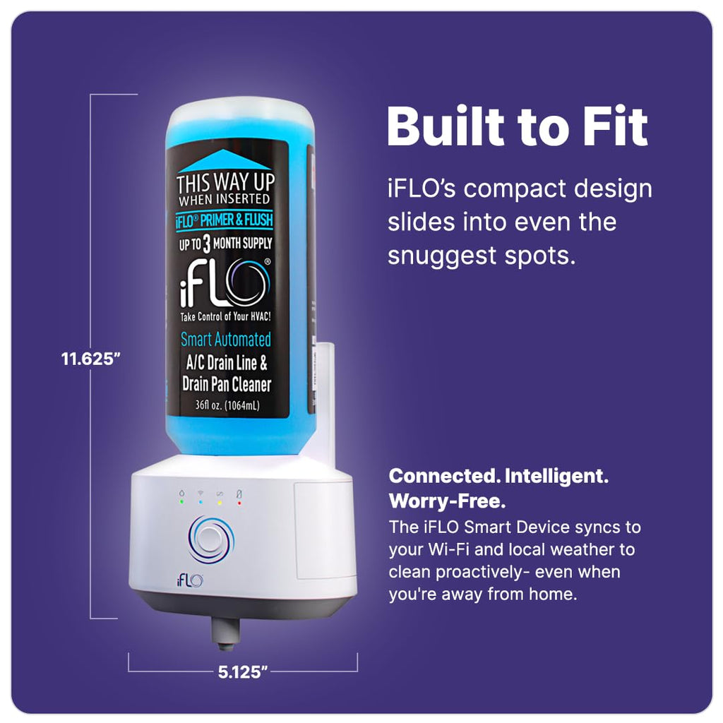 iFLO® Smart A/C Drain Line Cleaner and Drain Pan Cleaner Cartridge, Fast-Acting, Long-Lasting HVAC System Solution for Tough Clogs & Buildup, 3-Month Supply per Bottle, 2 Pack of 36oz