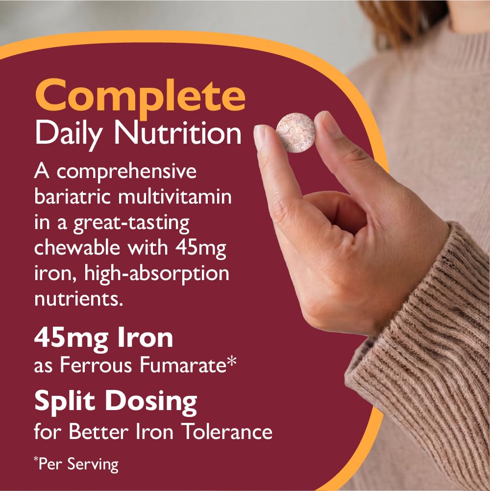 Celebrate Vitamins Multi-Complete Chewables, 45mg Iron – Daily Bariatric Multivitamin for Sleeve Gastrectomy and Gastric Bypass Surgery Patients – Essential Vitamins & Minerals - Berry (180 Tablets)