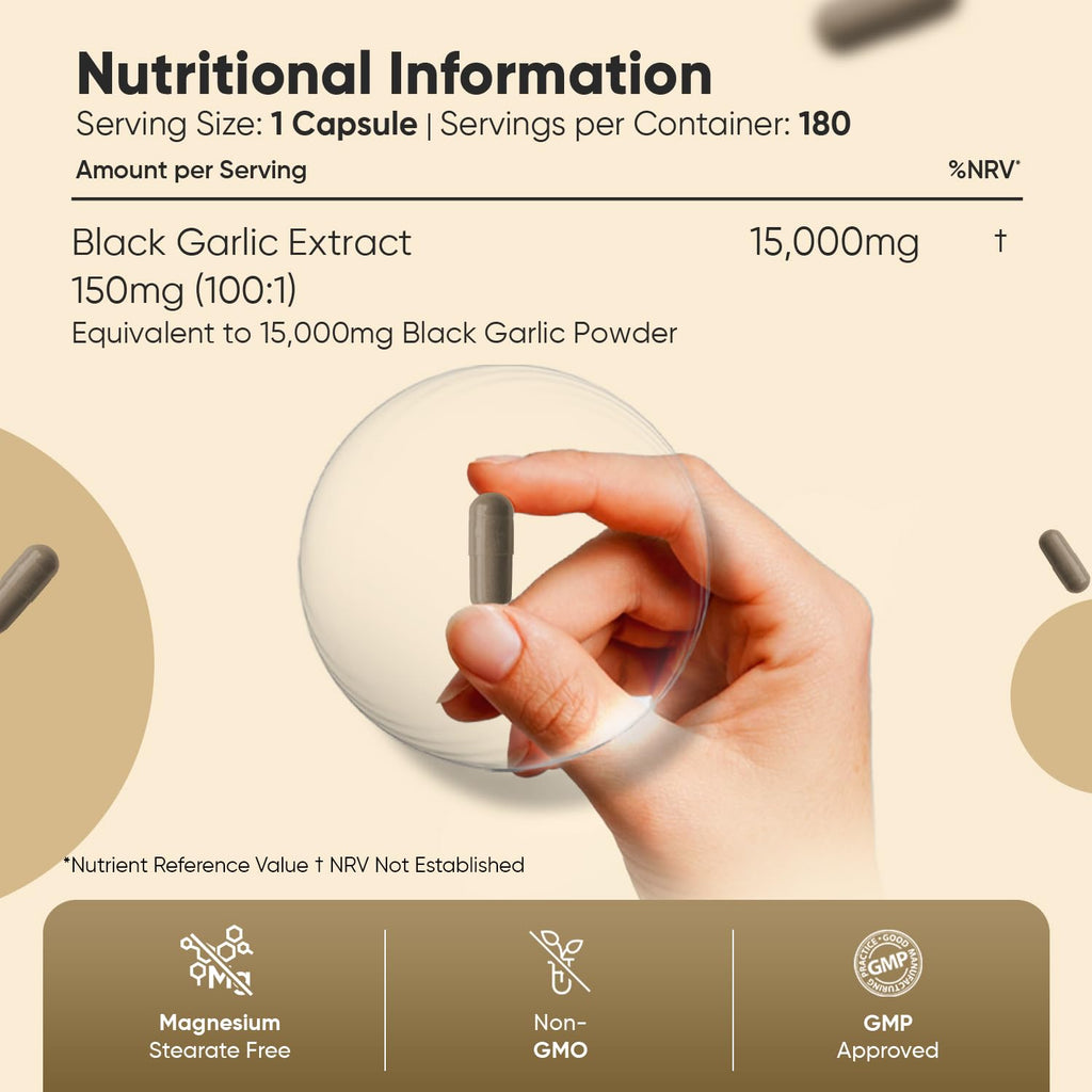 Black Garlic Capsules 15000mg | 6 Months Supply | 180 Capsules