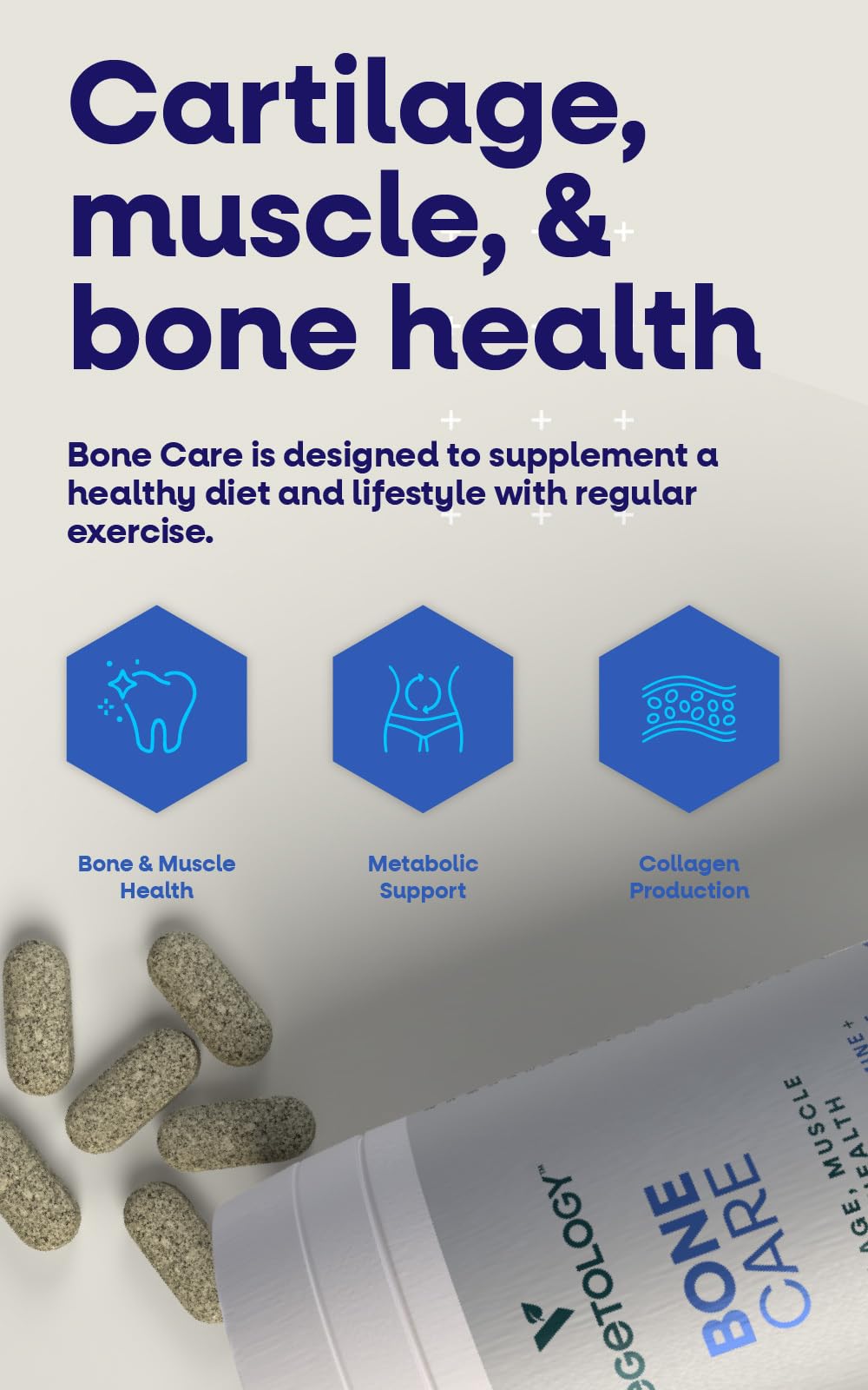 VEGETOLOGY Bone Care Bone Health Supplements - Phytodroitin, Glucosamine, Vitamin D3 K2 & Calcium Supplement – Cartilage, Muscle & Joint Support Supplement – Vegan Bone Strength (60 Count)