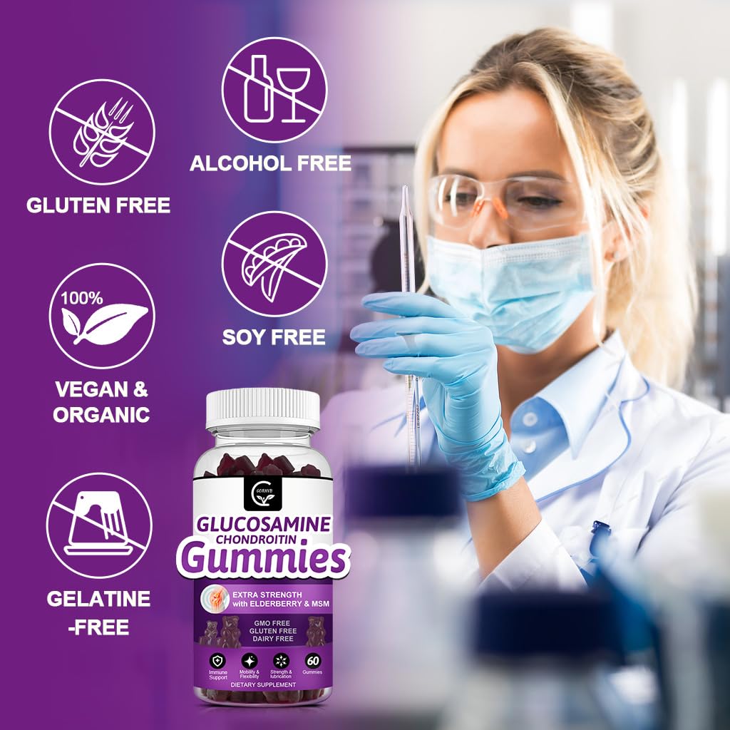 GORNVB Glucosamine Chondroitin Gummies with MSM & Elderberry Extra Strength - Flexibility Support, Antioxidant Immune Support Supplement for Adults, Men & Women - 60 Chondroitin Gummies (2 Pack)