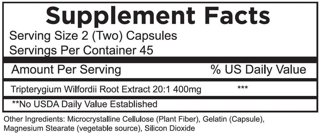 Thunder God Vine Root 20:1 Supplement – Tripterygium Wilfordii Herbal Supplement – 200mg Capsules with Lei Gong Teng Extract – Thunder God Vine Extract with Triptolide – 90 Capsules