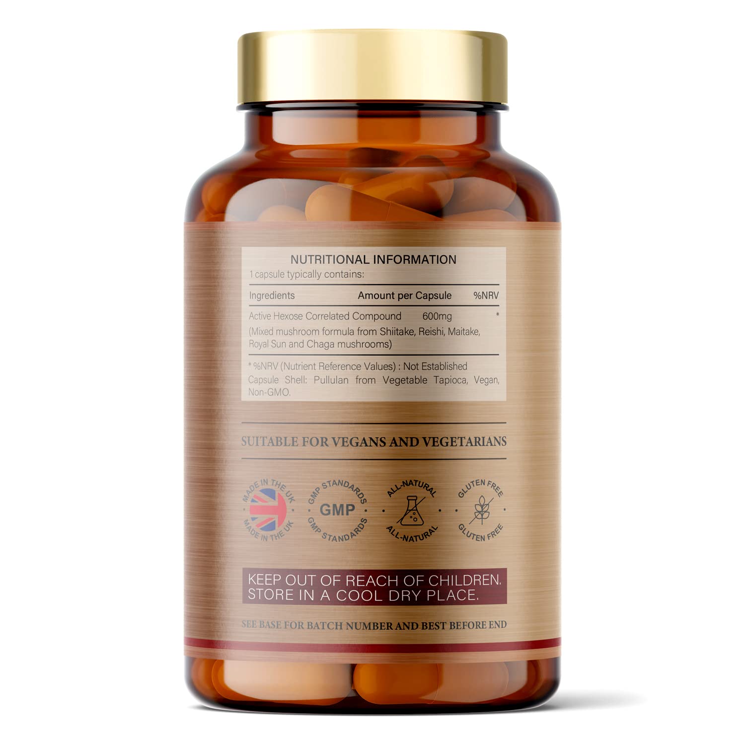 Active Hexose Correlated Compound - 600mg - 120 Capsule - Immune Support - Alpha Glucans - Supports T-Cell/Natural Killer Cell Activity - UK Made - GMP Standards