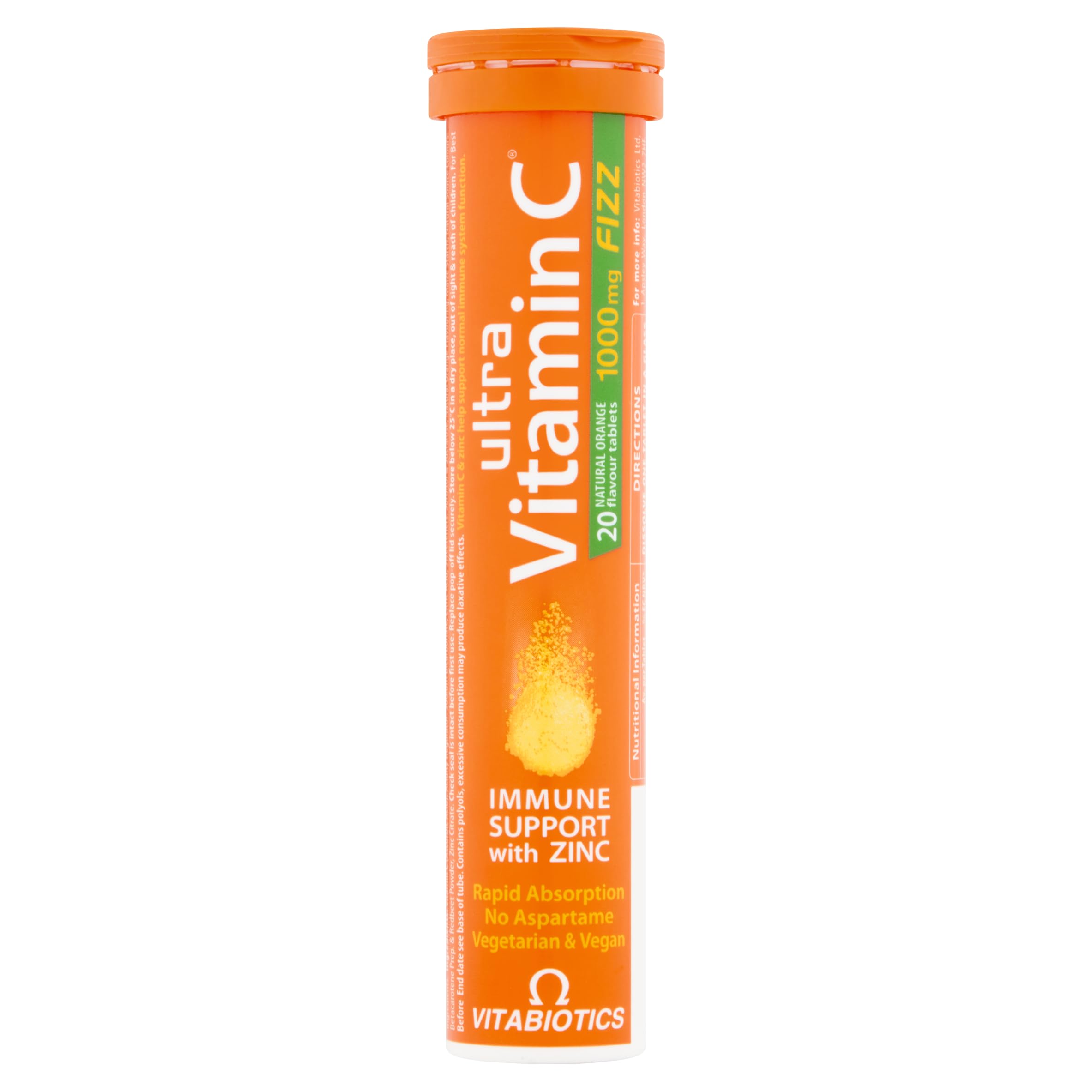 1000mg Ultra Vitamin C Immune Support With Zinc 20 Effervescent Orange Flavour Tablets by Ultra