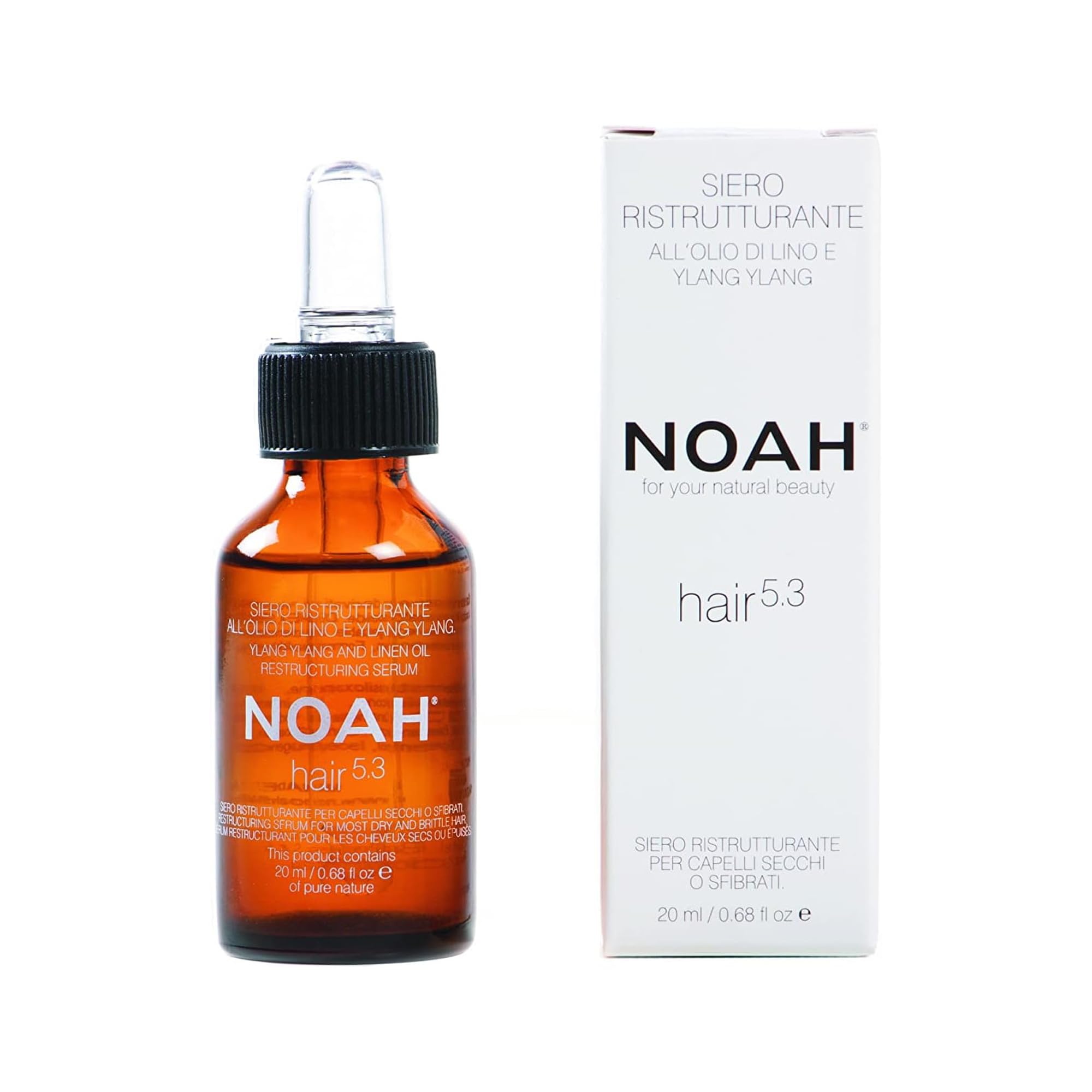 NOAH Hair 5.3 Restructuring Hair Serum – Ylang-Ylang & Linseed Oil, Repairs Dry, Brittle & Damaged Hair, Anti-Frizz, Split End Protection & Shine-Boosting Treatment, SLS-Free, Lightweight, 20ml