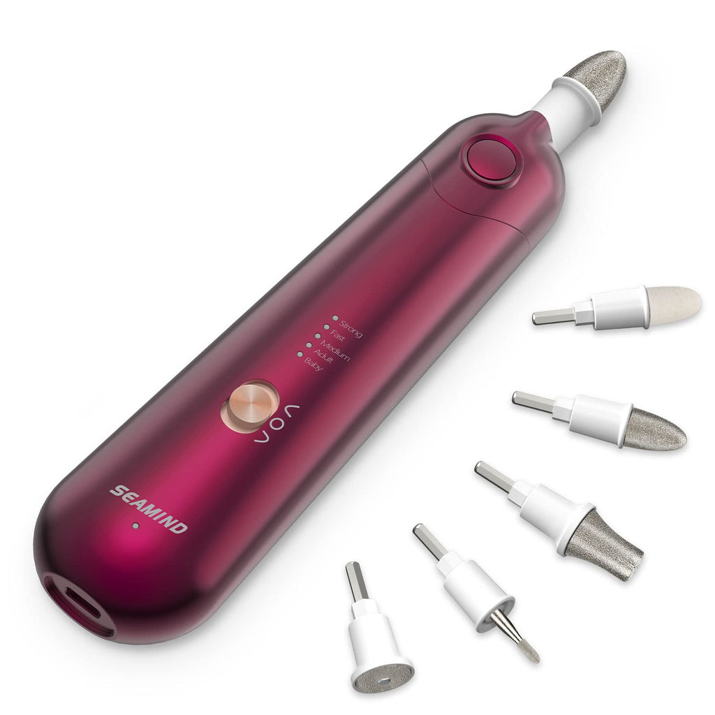 Professional Manicure Pedicure Set, Cordless Electric Nail File Kit, Rechargeable Nail Grinder for Thick Nails, 5 Speeds Hand Foot Nail Care Trimmer Buffer Tools (Red)