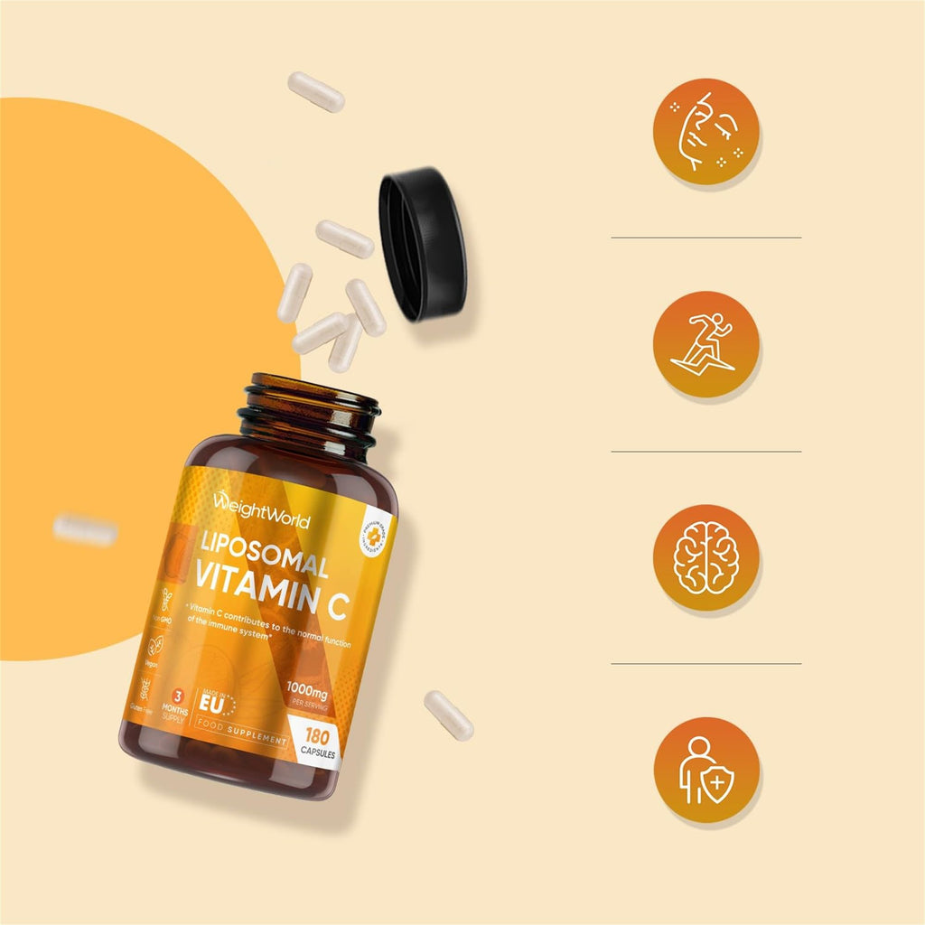 Premium Liposomales Vitamin C - 180 vegane Kapseln mit 1000mg reinem Vitamin am Tag - Laborgeprüft in Deutschland - 100% Natürliche Liposomal Vitamine für Jung & Alt - Mit Hagebutte