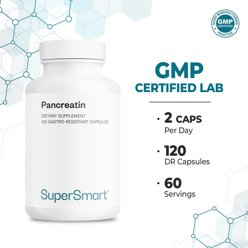 Supersmart - Pancreatin 10X 4000 per Day (Extra Strength) - Digestive Enzymes Supplement - with Protease, Lipase, Amylase, Trypsin - Healthy Digestion Support | Non-GMO & Gluten Free - 120 DR Capsules