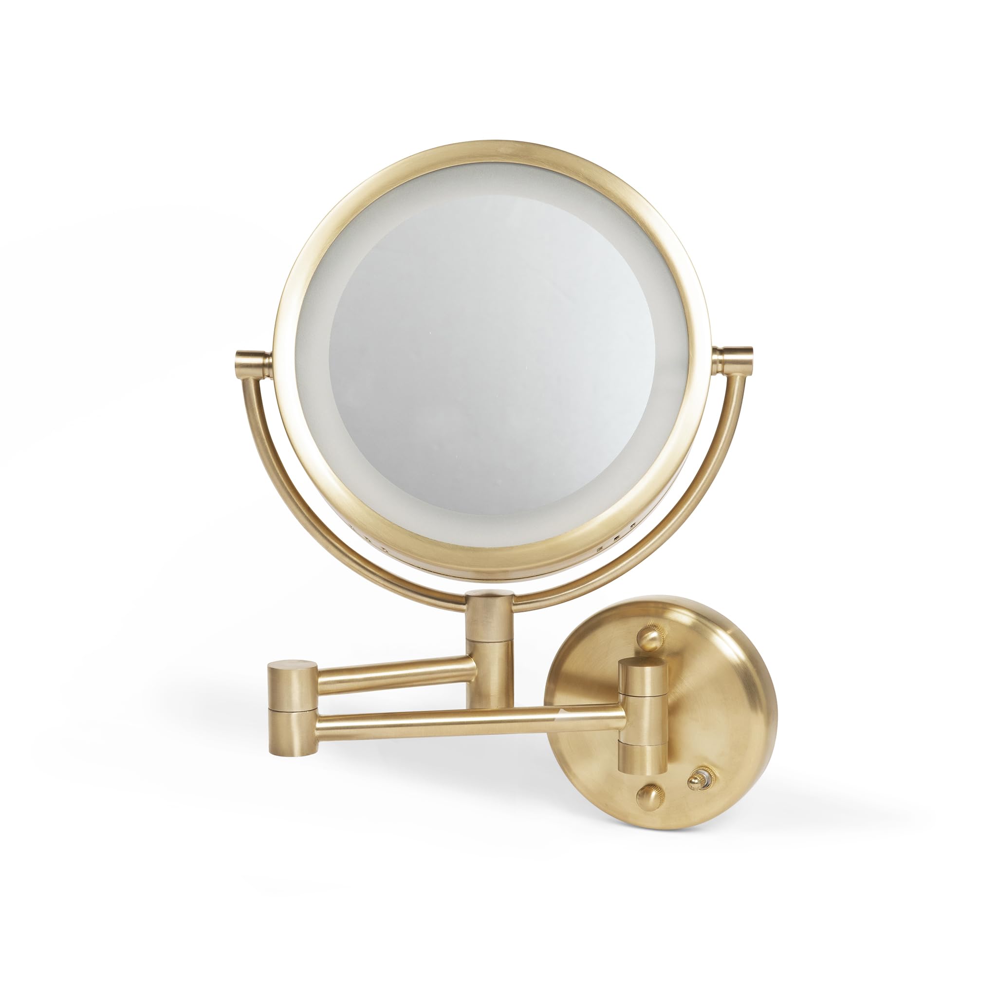 JERDON Wall-Mounted Vanity Mirror with Magnification - Direct Wire Lighted Makeup Mirror - 8X Magnification - Gold Finish, Model HL75BGD