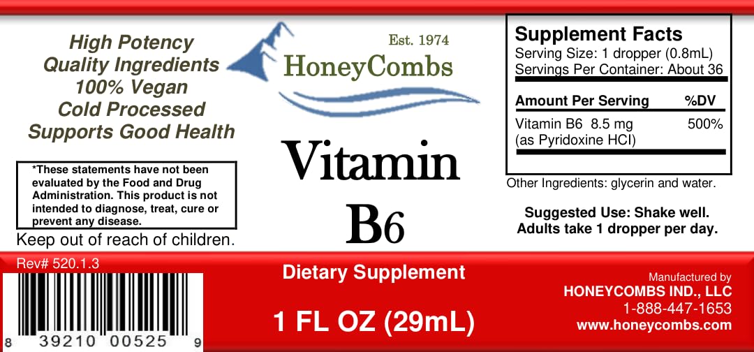 Vitamin B6 Liquid Drops, Pyridoxine HCl Supplement, 1oz