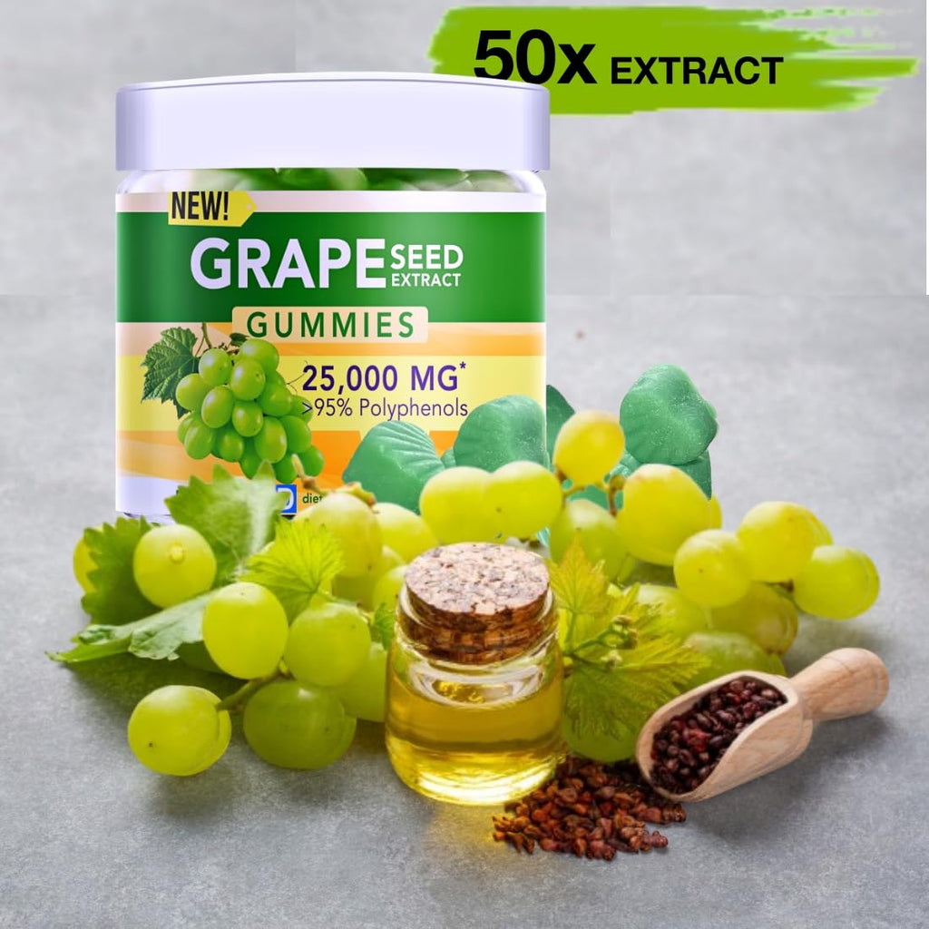 Holistic MD Grape Seed Extract Gummies | Grape Seed Oil 25,000 mg 50x Original | >95% Polyphenols | #1 Grape Seed Gummies in USA | Sugar Free Vegan | Grape Flavor 60 ct