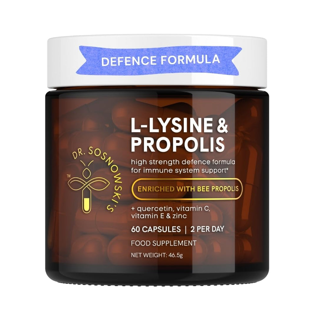 Dr Sosnowski's L-Lysine & Propolis Supplements | High Potency L Lysine Immune Support Formula with 5:1 Propolis Extract, Quercetin, VIT C, VIT E and Zinc
