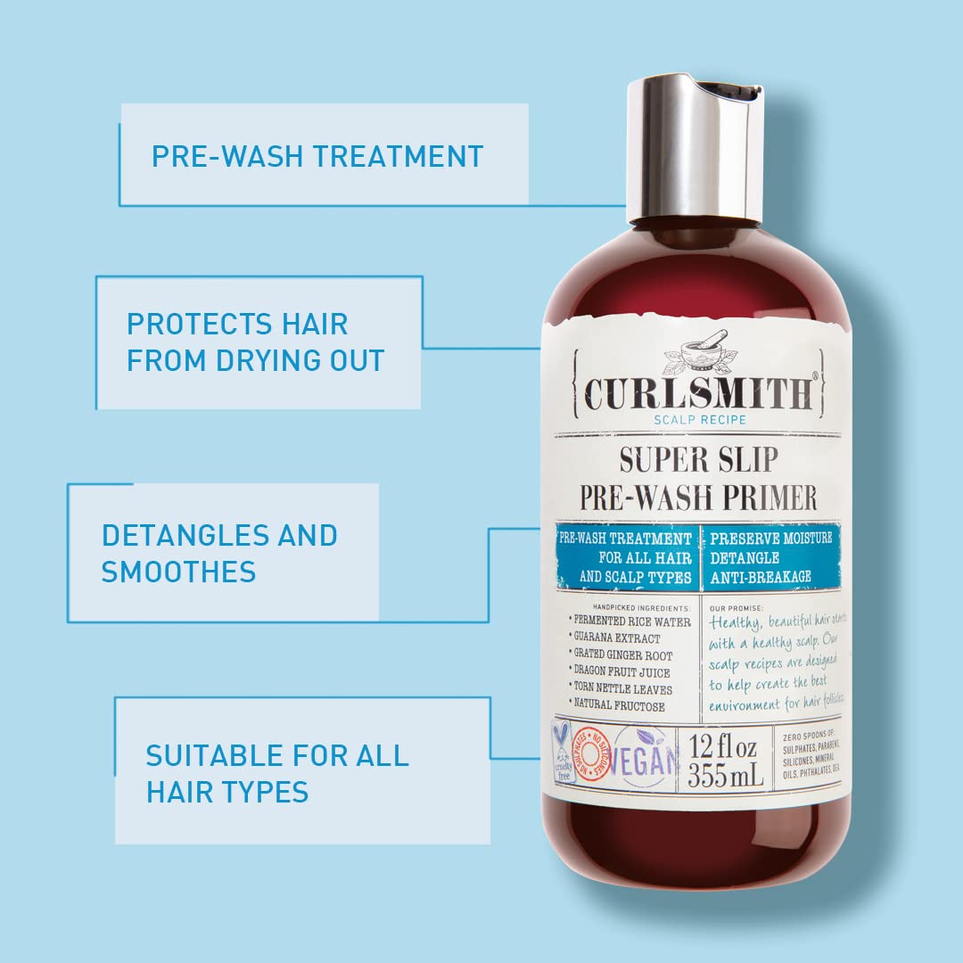 CURLSMITH - Super Slip Pre-Wash Primer - Vegan Scalp Stimulating Treatment, Protecting and Moisturising (12 fl oz)